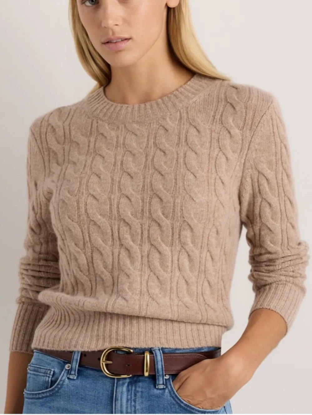 Quince Mongolian Cashmere Shrunken Cable Crewneck Sweater Oatmeal Size Small
